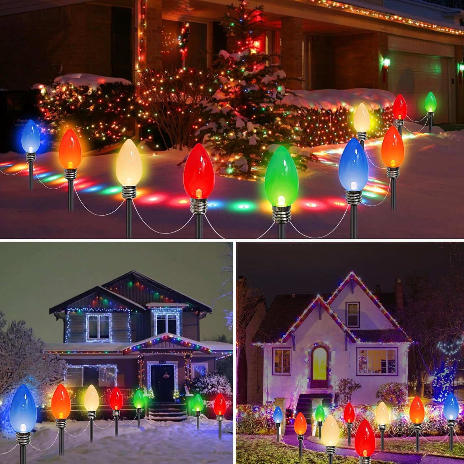 Paquete de 10 luces solares de Navidad C9 jumbo, 2023, más recientes decoraciones de Navidad al aire libre, bombillas multicolores más grandes,