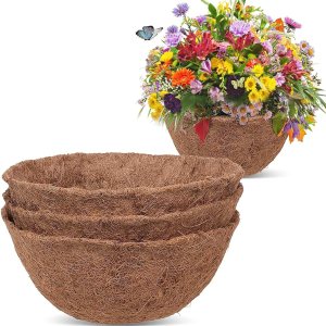 4 forros para cestas colgantes, forros de fibra de coco natural para colgar cestas redondas y canales, crecimiento de plantas, plantas, exteriores, 4 forros para cestas colgantes, forros de fibra de coco natural para colgar cestas redondas y canales, crecimiento de plantas, plantas, exteriores,