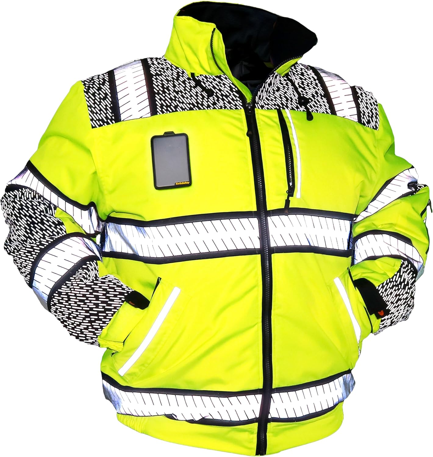 KwikSafety Chaqueta de seguridad ENFORCER, UNIVERSE & MARSHAL bolsillo para identificación y capucha plegable Clase 3 Probado por ANSI Cumple con