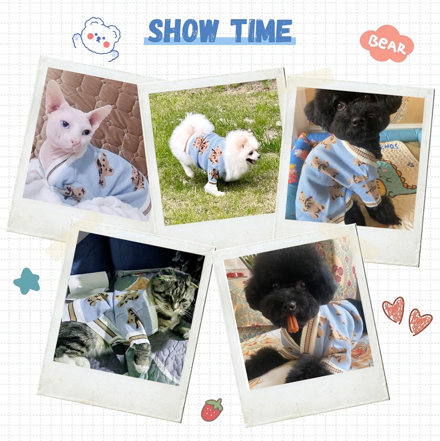 ABRRLO Suéteres para perros pequeños, lindos cárdigans de oso para perros, ropa para perros pequeños y medianos, niños, niñas, cachorros, gatos,