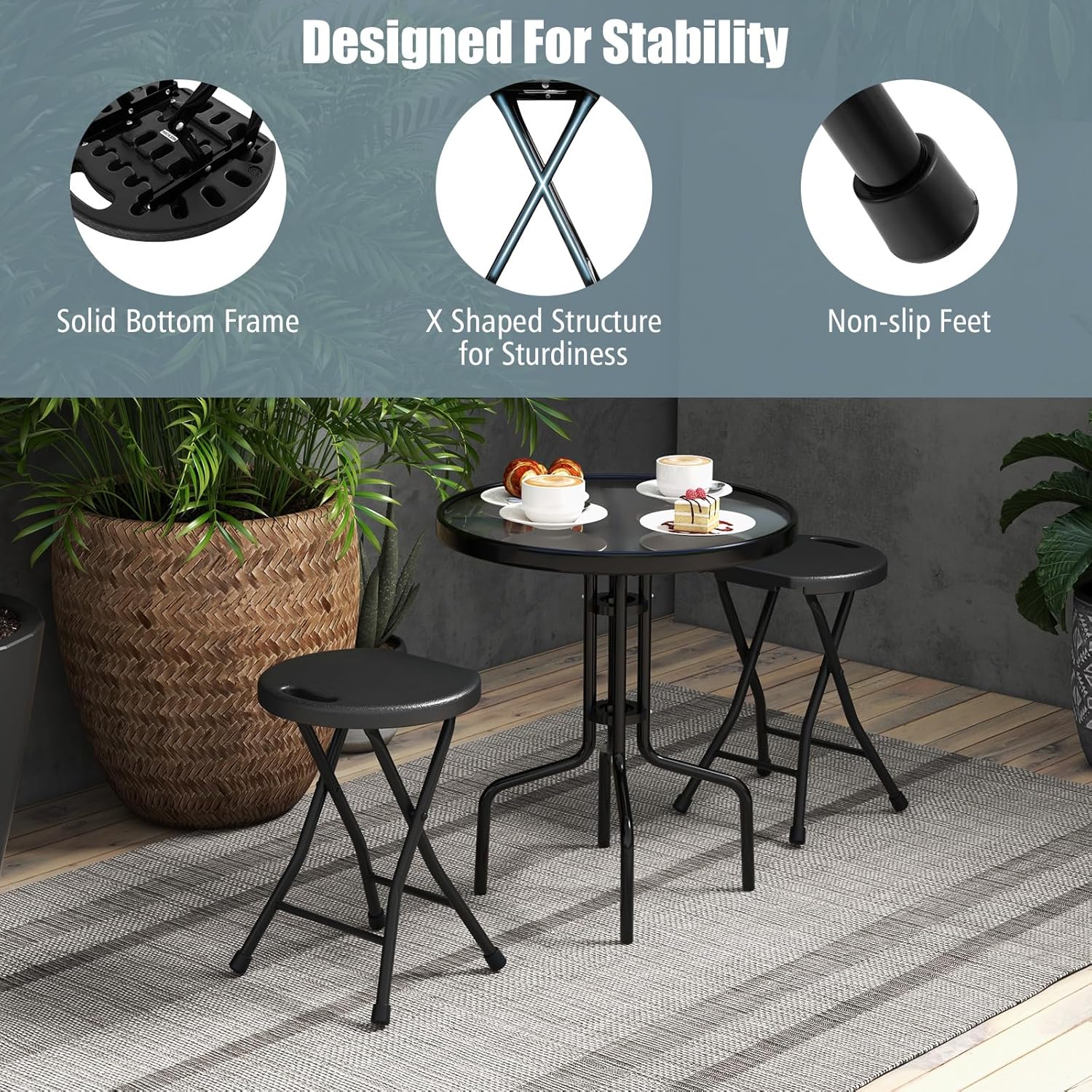 Giantex Juego de 2 taburetes plegables, taburetes de bar plegables redondos, paquete de 4 sillas plegables portátiles con asa, taburetes plegables