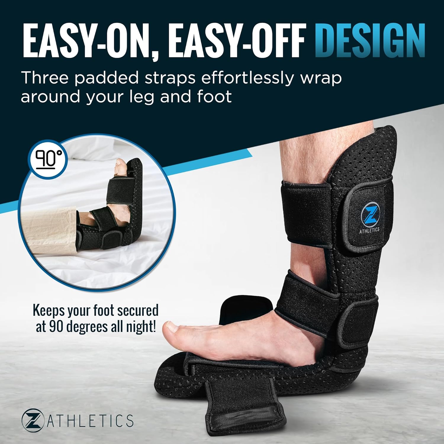 Z ATHLETICS Férula nocturna para fascitis plantar, soporte ajustable para caída de pie para alivio de la fascia plantar, dolor de arco, tendinitis