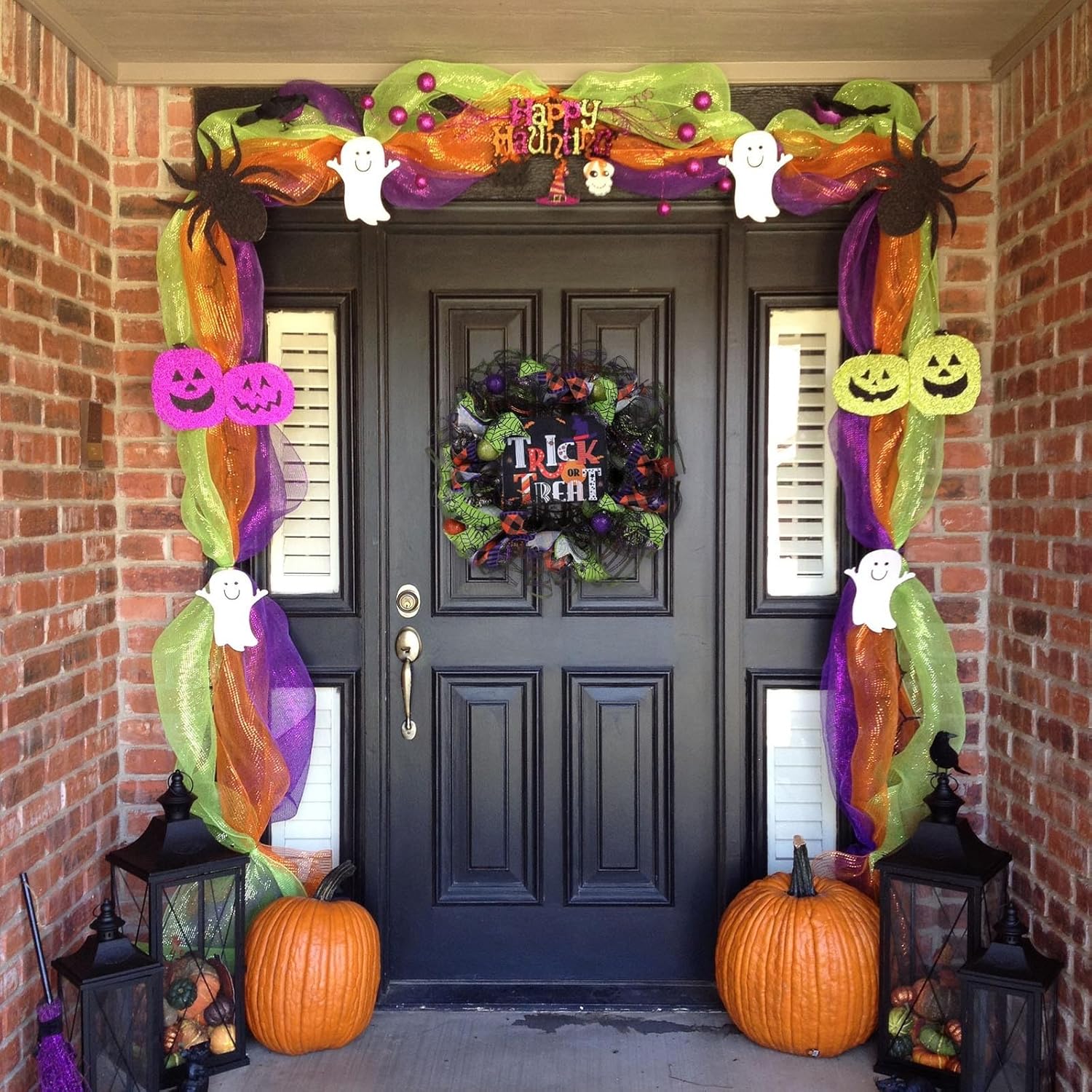Coronas iluminadas para puerta delantera, Halloween, puerta delantera, celebración, granja, corona de bienvenida, colgador de puerta, decoración de