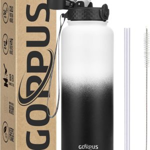 GOPPUS Botella de agua aislada de 40 onzas con tapa con popote, botella de agua deportiva de acero inoxidable, botella de agua de boca ancha, GOPPUS Botella de agua aislada de 40 onzas con tapa con popote, botella de agua deportiva de acero inoxidable, botella de agua de boca ancha,