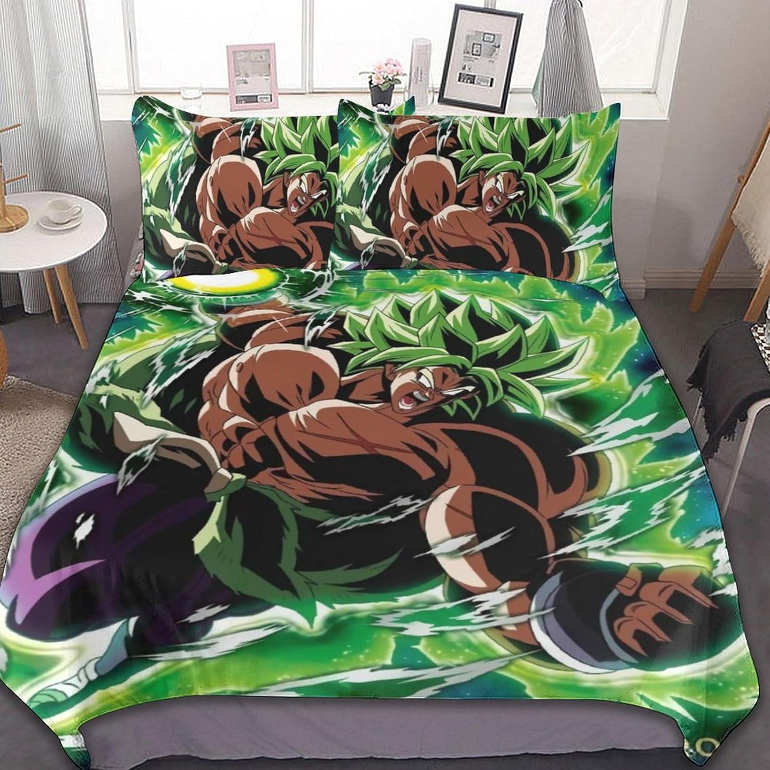 Saiyajin Broly – Juego de sábanas y fundas de almohada de microfibra suave de 3 piezas, tamaño matrimonial, 86 x 70 pulgadas