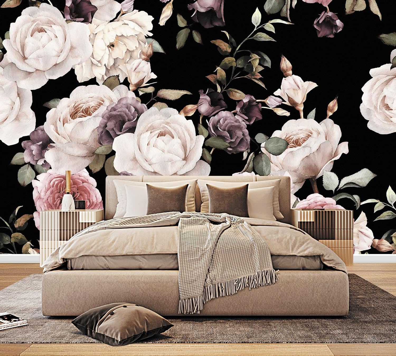 Papel tapiz vintage 3D pintado a mano con rosas blancas y negras, papel tapiz floral, póster de pared para sala de estar, dormitorio, habitación de