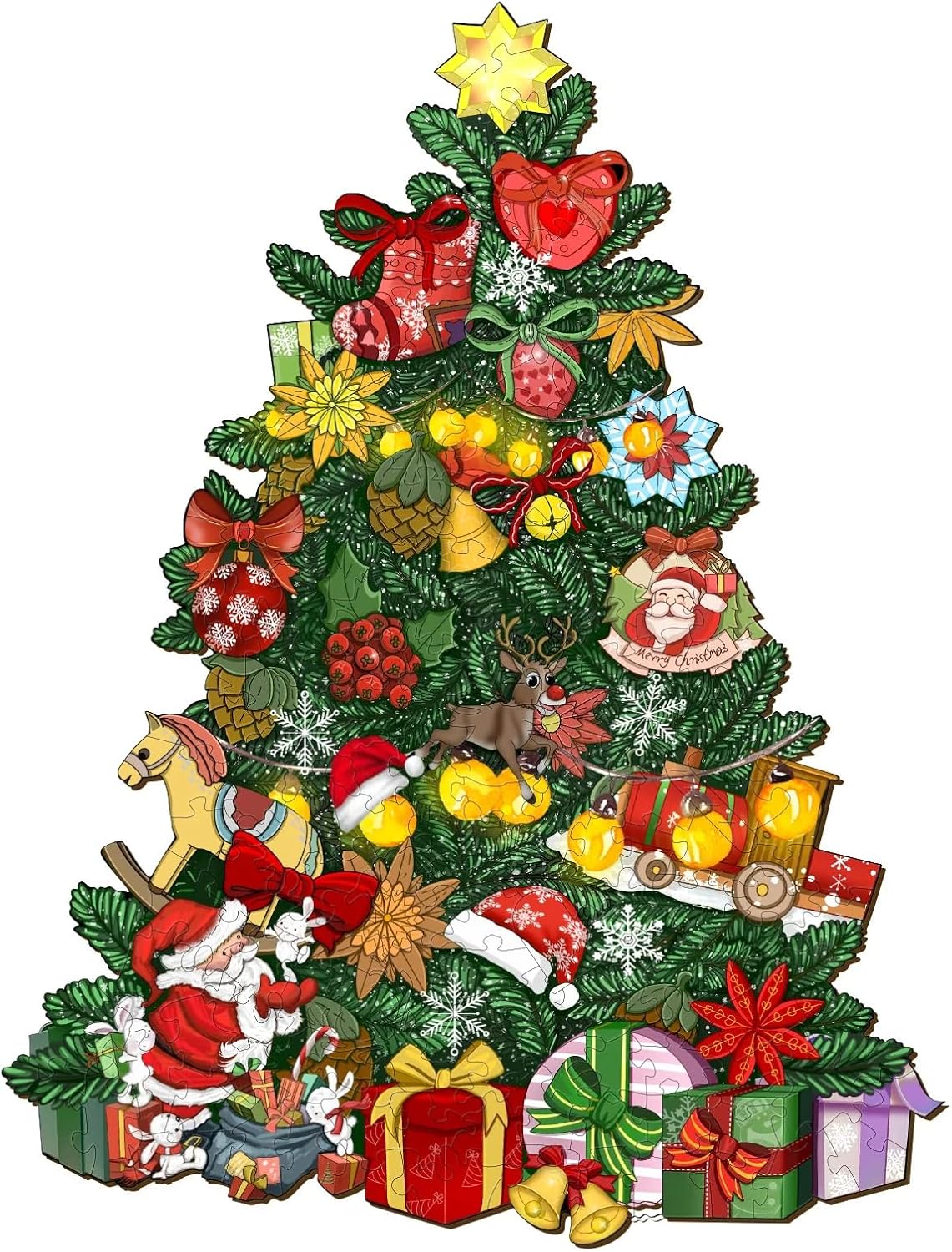 Rompecabezas de madera para adultos y niños, tamaño XL, 680 piezas, 20 x 26.2 pulgadas, rompecabezas de Navidad de madera con árbol de Navidad,