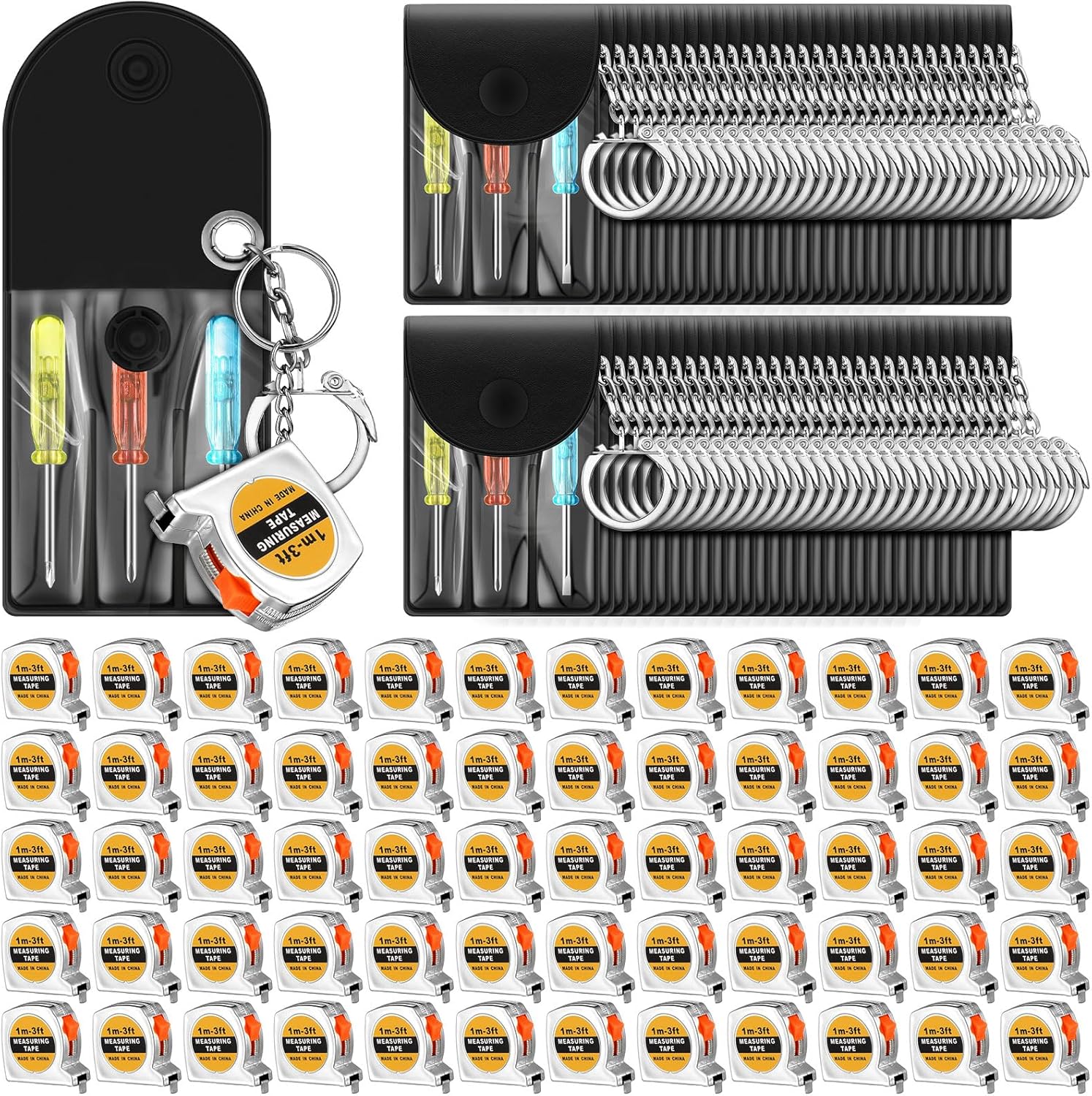 Jutom Juego de 120 llaveros con mini destornillador, cinta métrica, regalos a granel retráctiles para adultos y hombres, herramienta de Navidad,