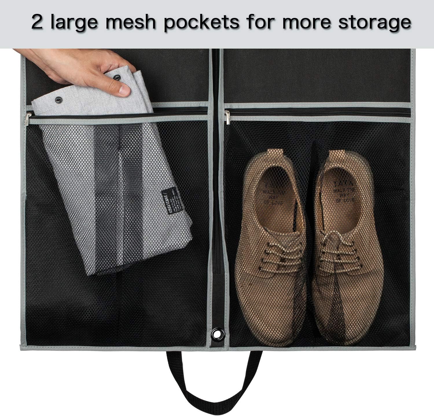 Zilink Bolsa de ropa para viaje de 43 pulgadas con bolsillos de malla, transpirable, para almacenamiento con tarjetero de PVC, color negro