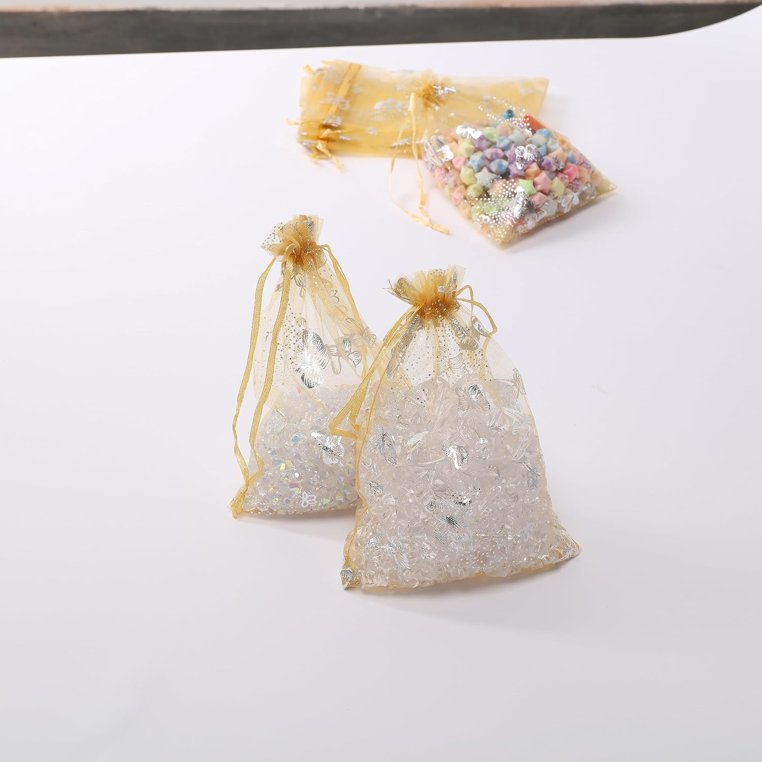 J&Rey Home – 100 bolsas de regalo de organza con diseño de mariposa, bolsa para dulces, bolsa con cordón para regalos de boda (5 x 7 pulgadas,
