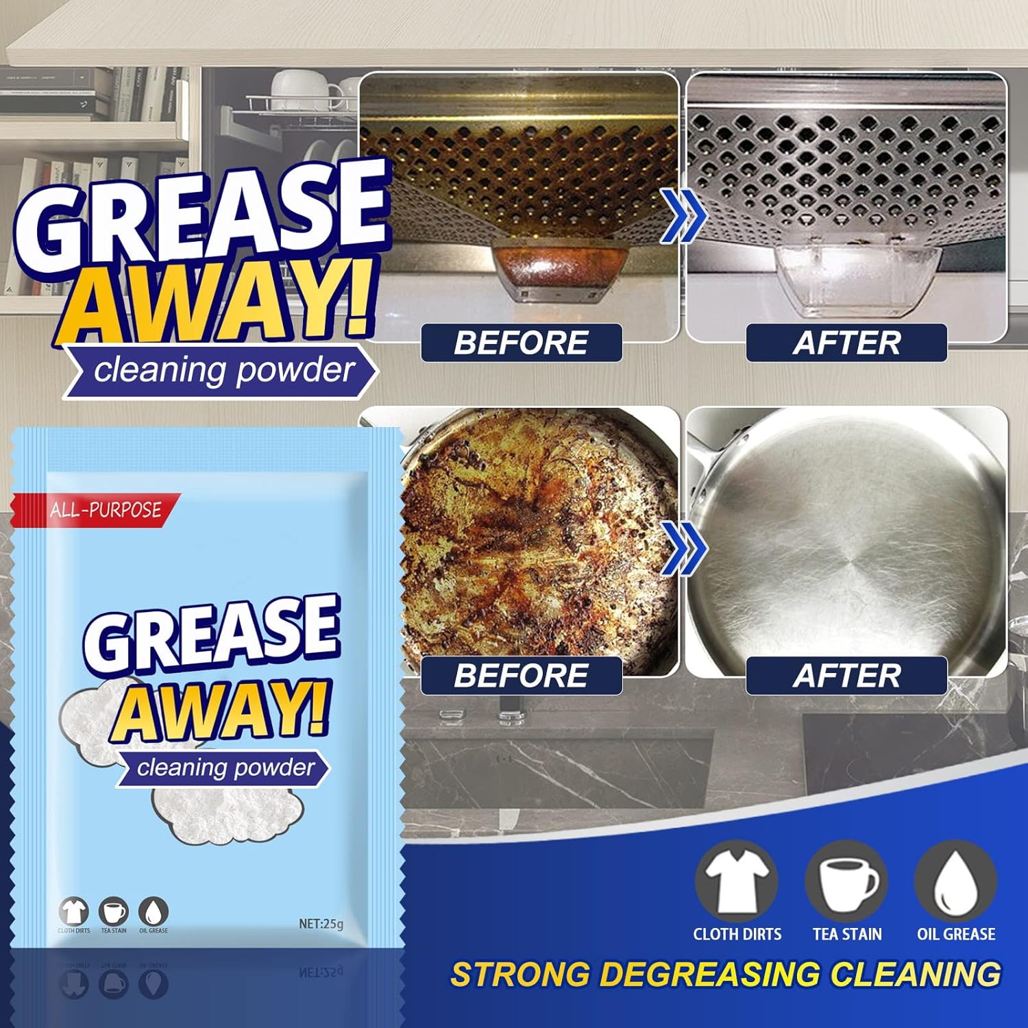 Limpiador de polvo desengrasante de cocina, limpiador de polvo mágico multiusos, eliminación de manchas de cocina, limpiador instantáneo de grasa