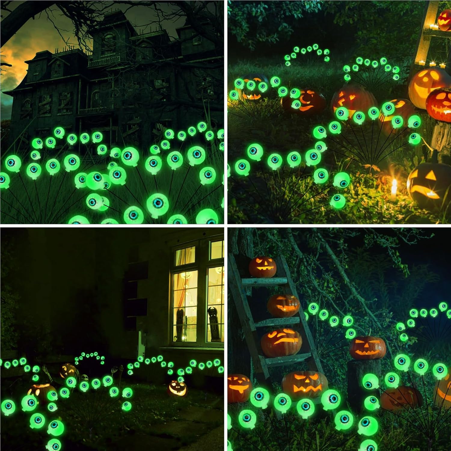Decoraciones de Halloween para exteriores, luces solares para jardín, 2 paquetes de 20 luces LED solares impermeables para Halloween, patio, césped,
