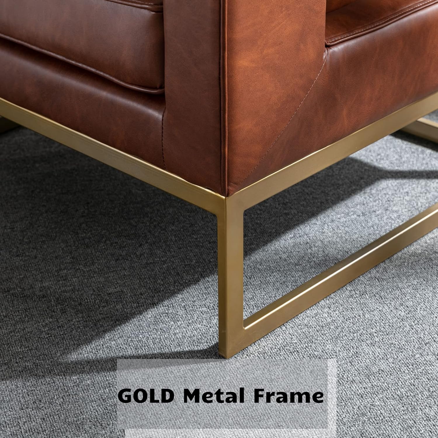 HEAH-YO Silla decorativa moderna con reposabrazos, silla individual de piel sintética sintética con patas de metal dorado, cómodas sillas modernas