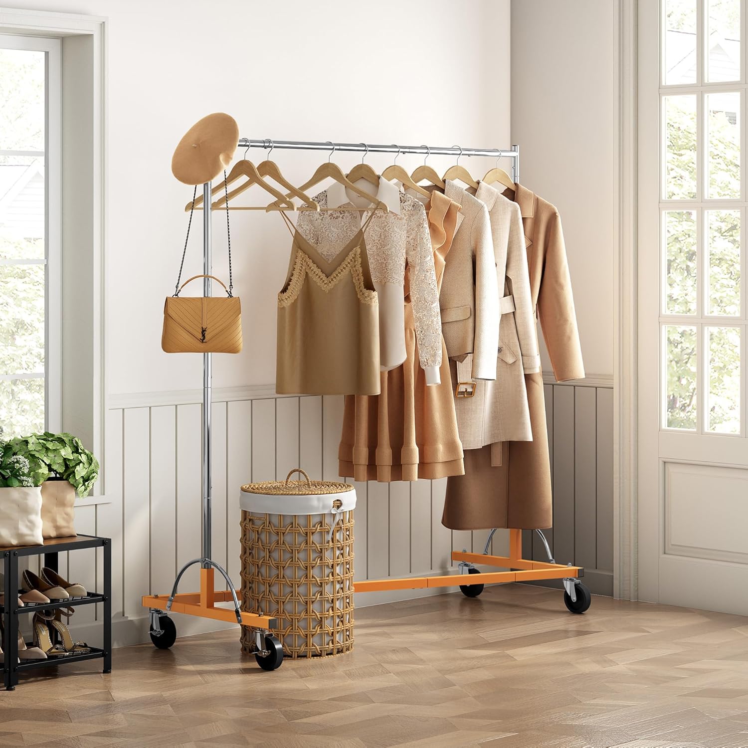 Hoctieon Z Rack, percheros rodantes con base en Z, perchero de ropa resistente, percheros para colgar ropa, perchero portátil para ropa, perchero de