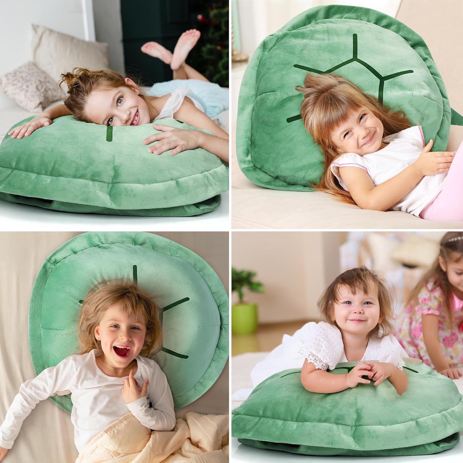Almohadas de concha de tortuga de 30 pulgadas para niños, disfraz de tortuga verde, disfraz de peluche divertido, regalos creativos para niños y