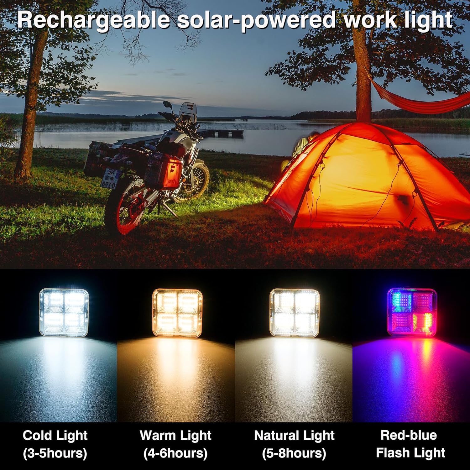 Luz solar portátil LED de trabajo, 2 piezas de 50 W, 400 lm (equivalente a 100 W) recargable de 80 LED, luz magnética con 4 modos de luz para fallo