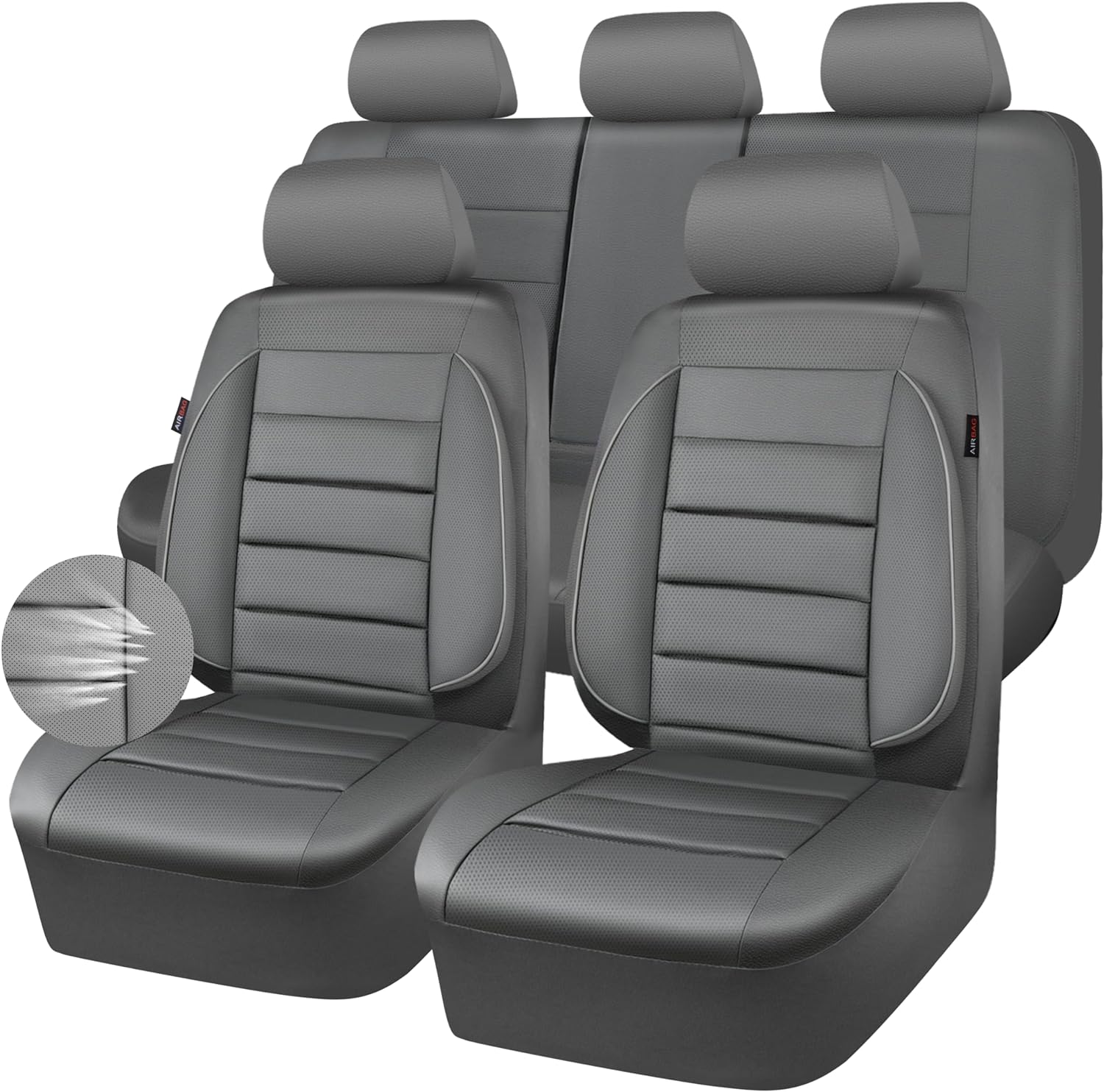 CAR PASS Juego completo de fundas de asiento de cuero, universal, resistentes al agua, soporte de respaldo de espuma 3D, comodidad de lujo, 5
