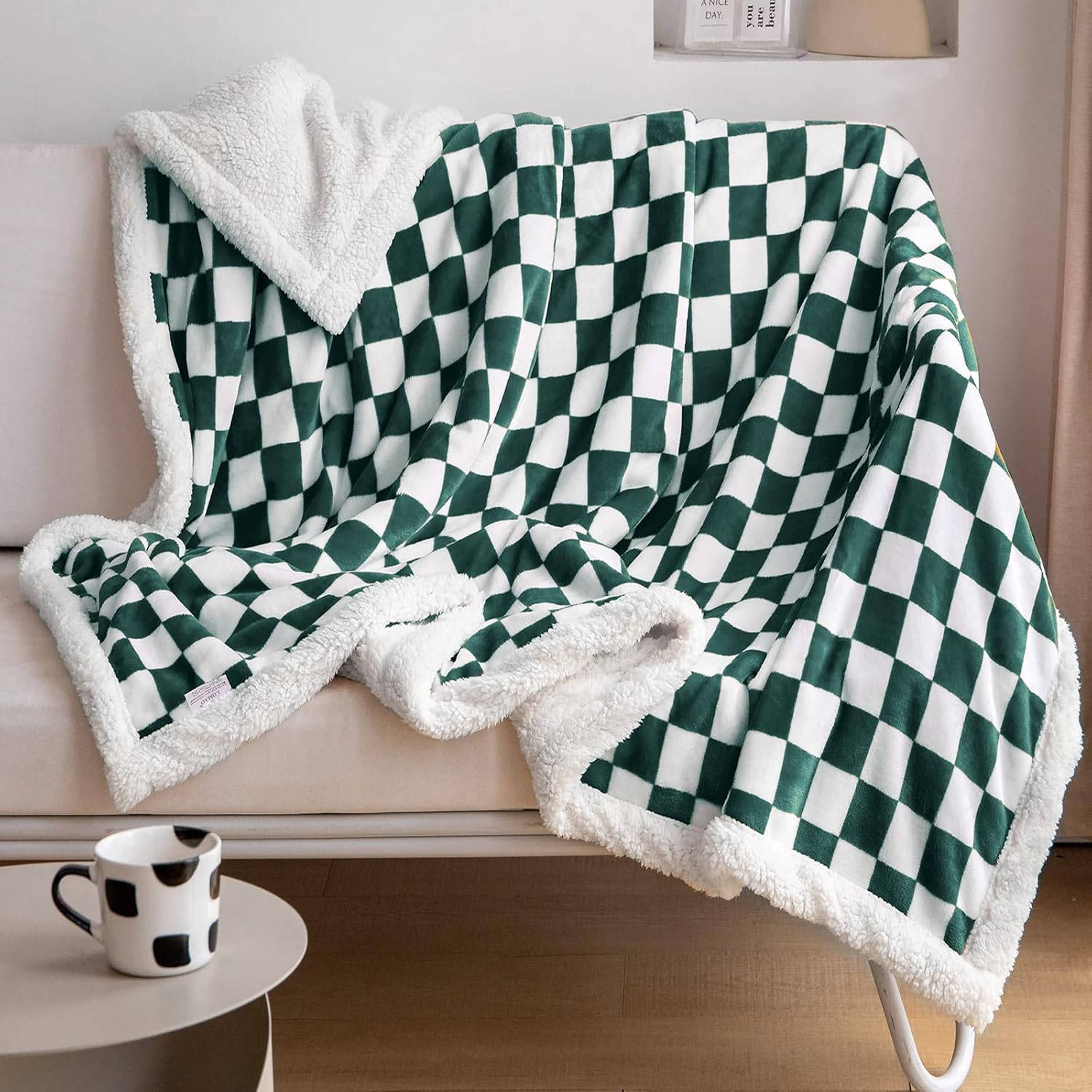 LOMAO Manta Sherpa de vellón con patrón a cuadros, suave, gruesa manta para sofá y cama, lujosa, cálida y acogedora para todas las estaciones