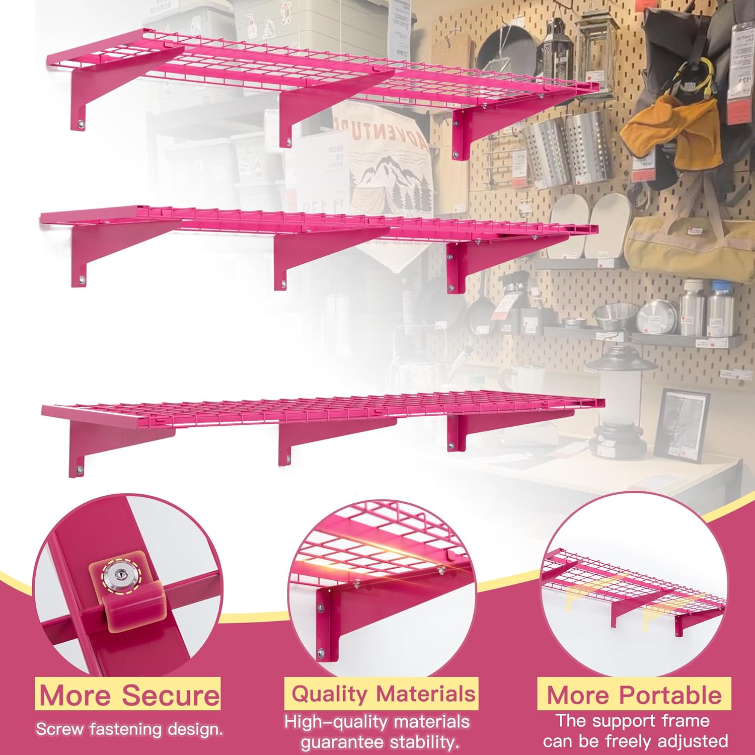 Estantería de garaje de 3 niveles de 1.3 x 4 pies montada en la pared, carga 900 libras, estantería de pared de metal de 15.6 x 48 pulgadas, estante
