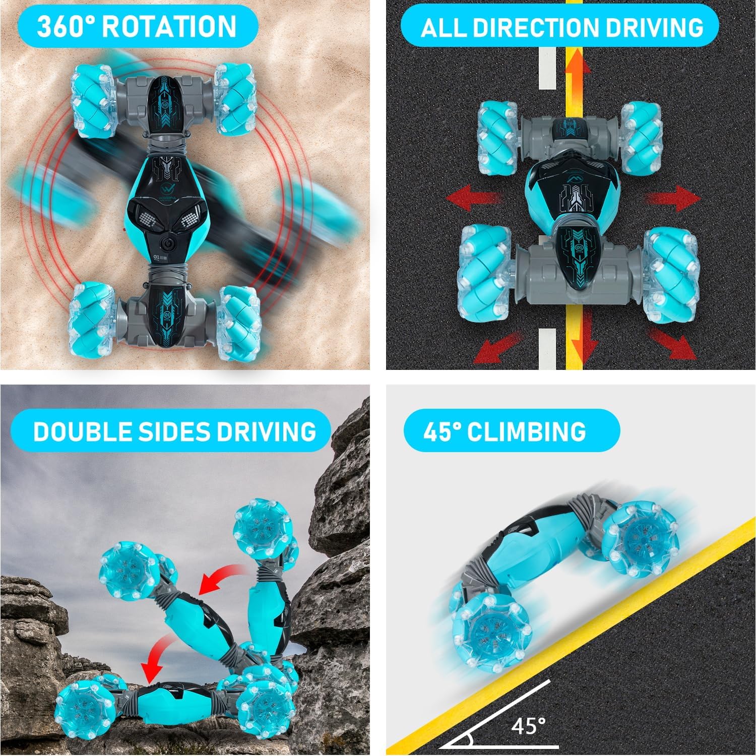 Coches de control remoto con música ligera 112 para niños de 6 a 12 años + auto a control remoto controlado a mano 2.4GHz 4WD Rc Stunt Car Stunt Car