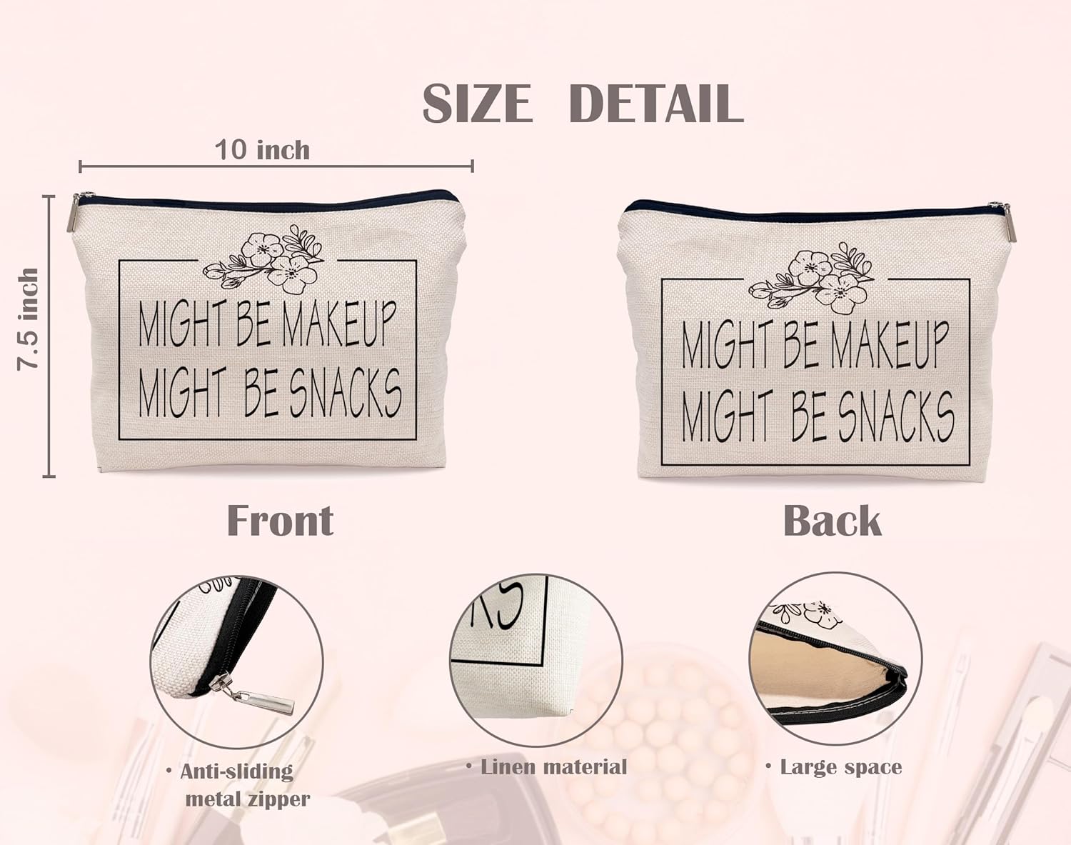 Lacosu Might Be Makeup Might Be Snacks – Bolsa de maquillaje divertida para cosméticos, bolsa con cremallera, bolsa de artículos de tocador, regalos