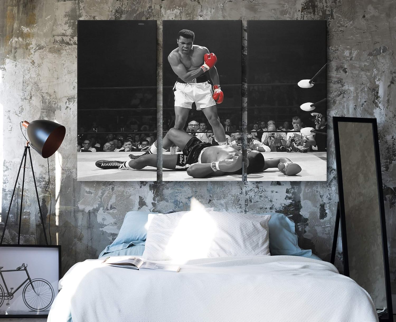 Sonny Liston vs Muhammad Ali – Lienzo decorativo para pared en blanco y negro, blanco y rojo, decoración del hogar (24 x 36 pulgadas, galería