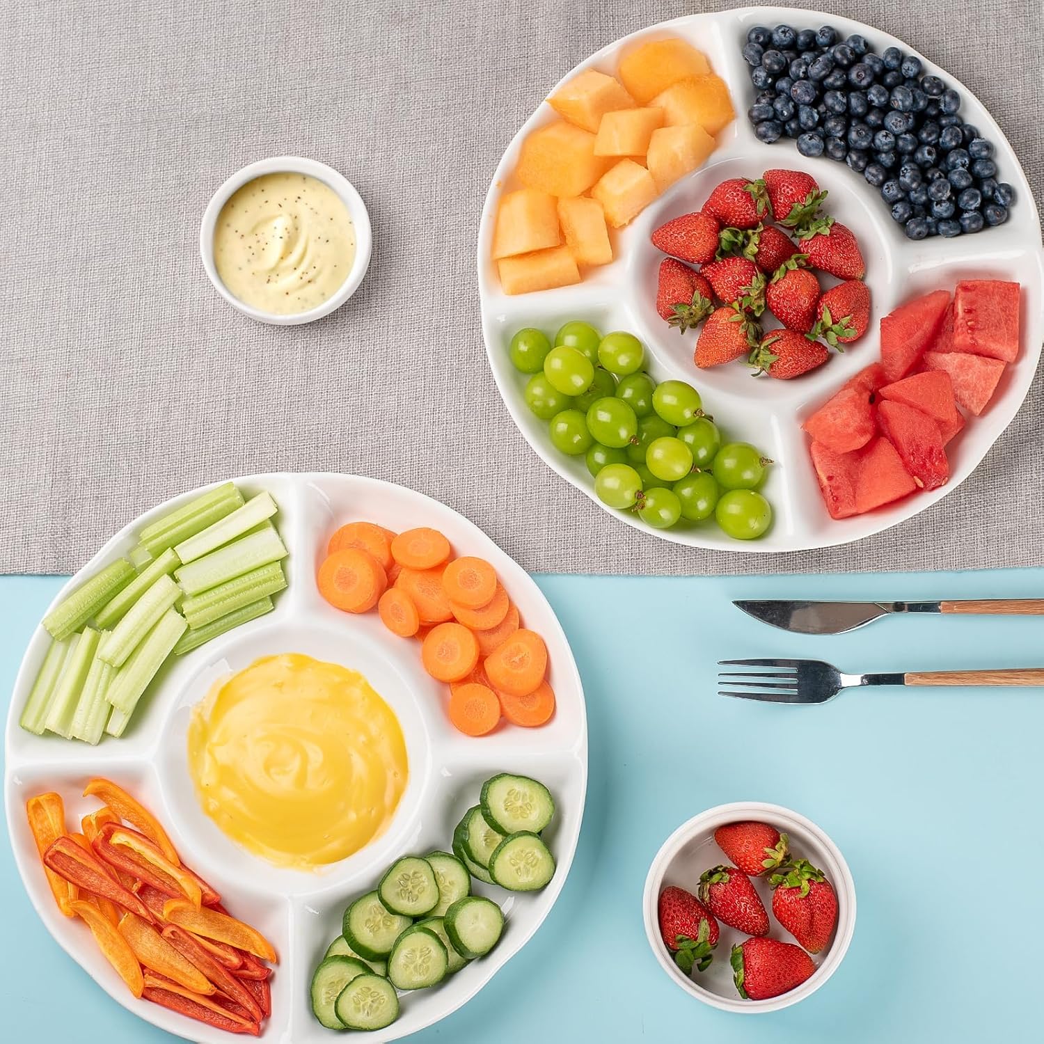 DELLING Bandeja de porcelana dividida para servir, bandeja de 12 pulgadas para servir chips y inmersión, bandeja de compartimento de 5 secciones,