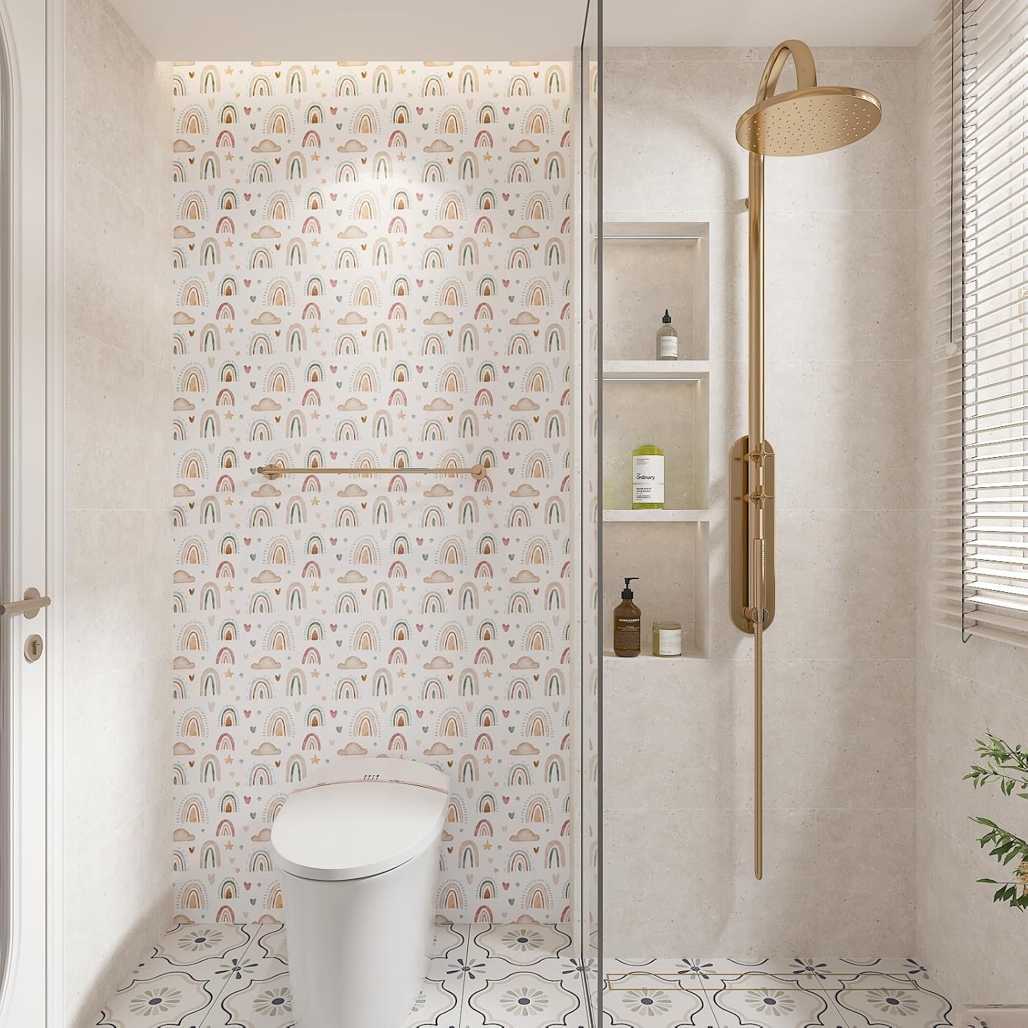 Papel tapiz bohemio con diseño de arco iris, diseño de acuarela, arcoíris, para niños, diseño de nube, corazón, estrella, extraíble, autoadhesivo,