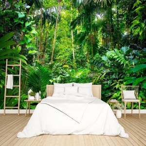 Papel tapiz botánico de selva tropical para dormitorio, murales de plantas de hojas verdes, decoración estética de habitación, sala de estar, fondo Papel tapiz botánico de selva tropical para dormitorio, murales de plantas de hojas verdes, decoración estética de habitación, sala de estar, fondo