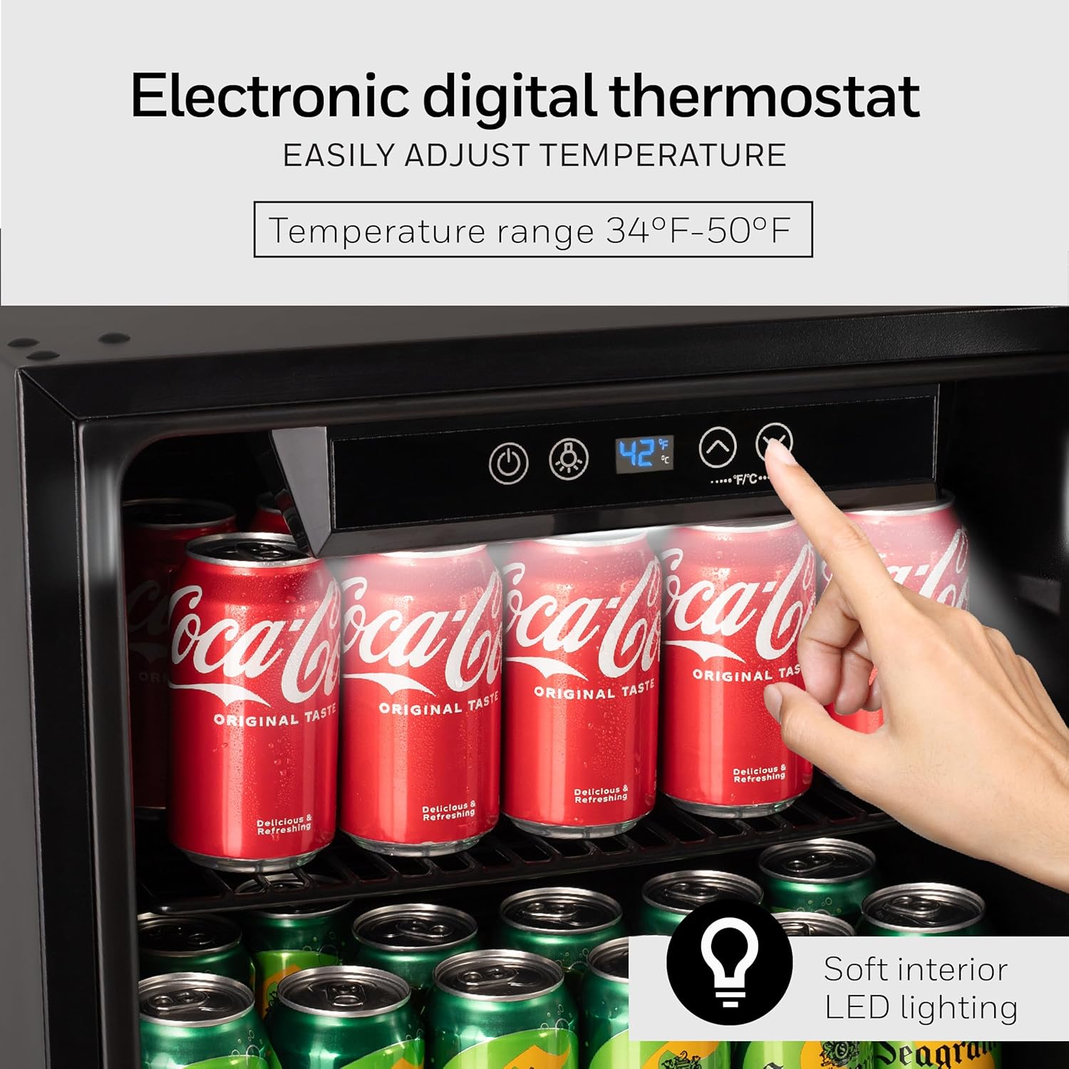 Honeywell Refrigerador y enfriador de bebidas, mini refrigerador de 48 latas con puerta de vidrio para cerveza de soda o vino para oficina o bar con