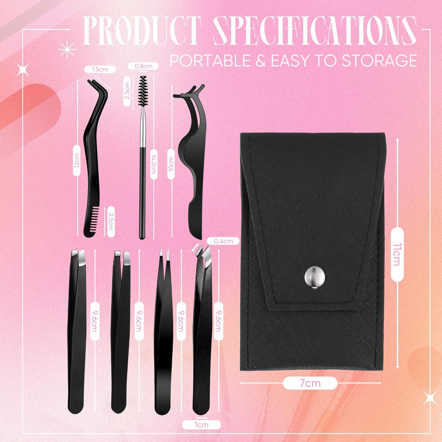 Juego de 8 pinzas para pestañas, aplicador de pestañas para cejas, herramientas de extensión de pestañas, aplicador de pestañas postizas, pinzas
