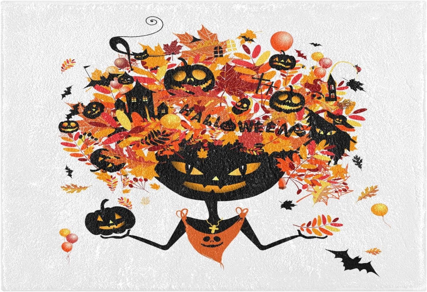 Bathroom Rugs Sets 2 Piece 24×16+24×20 Inch,Soft U-Shaped Contour Toilet Rug Halloween Pumpkin Head Non-Slip Absorbent Bath Floor Mat Carpet Set