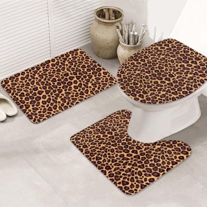 Juego de baño de 3 piezas con estampado de guepardo, alfombra de inodoro en forma de U, alfombra de contorno de leopardo, guepardo fresco Juego de baño de 3 piezas con estampado de guepardo, alfombra de inodoro en forma de U, alfombra de contorno de leopardo, guepardo fresco