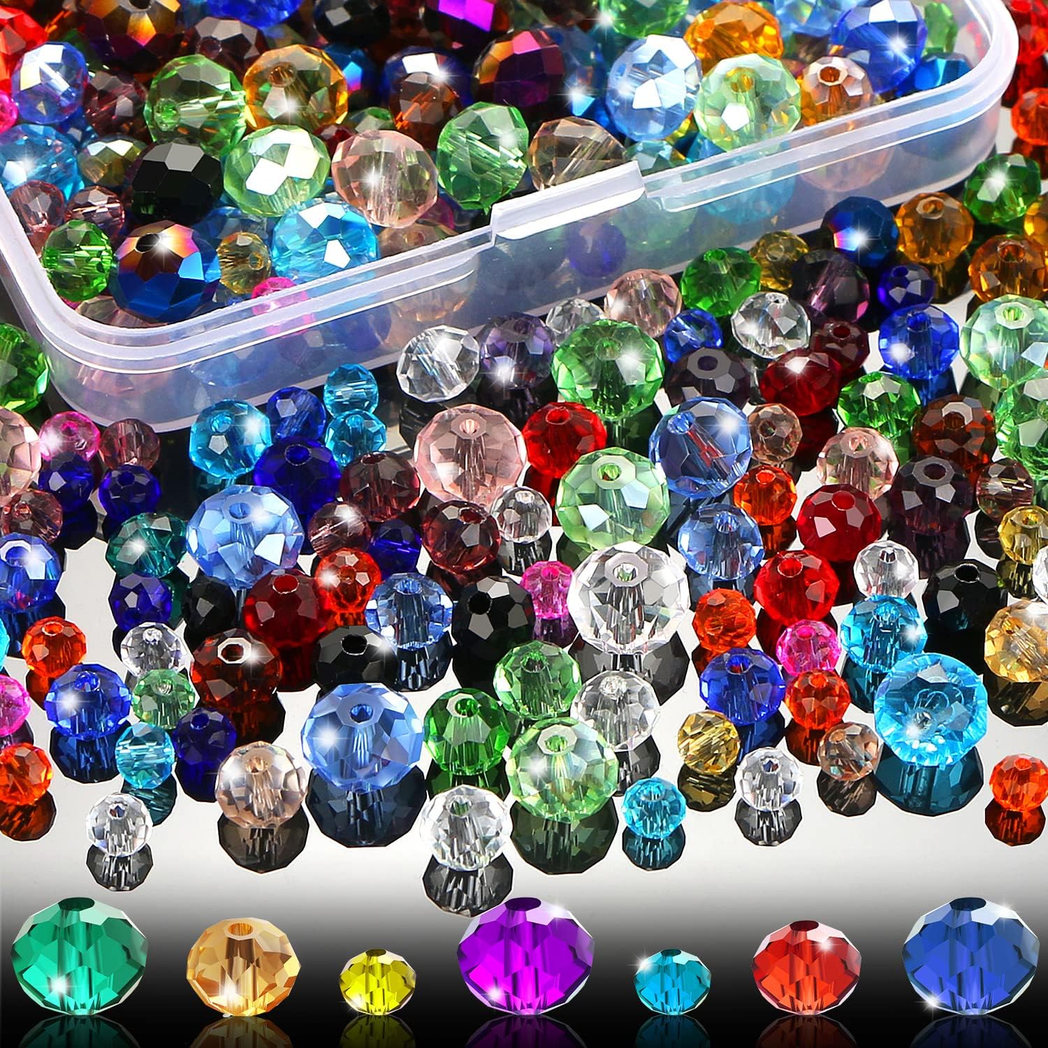 MIKIMIQI 560 cuentas de cristal Briollete para hacer joyas, cuentas de cristal Rondelle facetadas con caja, cuentas espaciadoras de cristal para