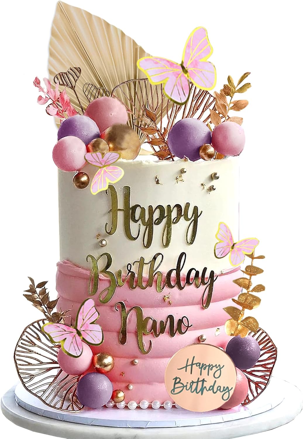 Decoración bohemia para pastel de feliz cumpleaños, con bolas, mariposas, eucalipto, para bodas, baby shower, niños y niñas, suministros de fiesta