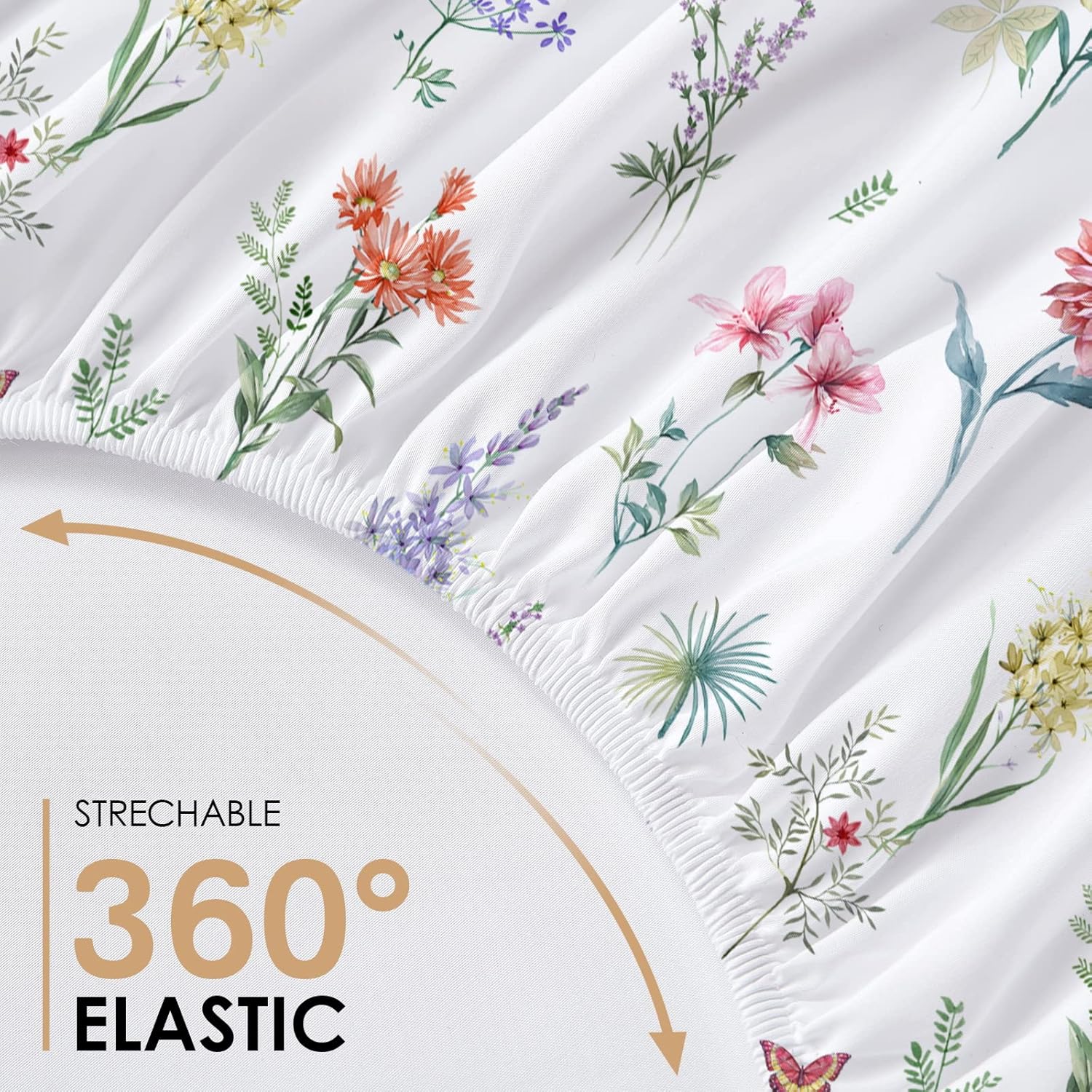 YIYEA Sábana bajera de tamaño matrimonial con funda de almohada, estampado floral, sábana bajera de microfibra cepillada de 1800 hilos, tamaño