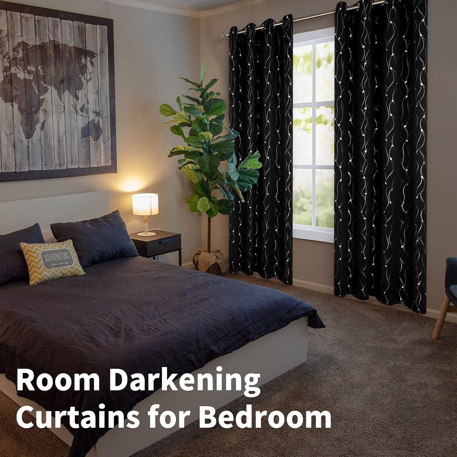 BGment – Cortinas opacas, con aislamiento térmico, para oscurecer la habitación, con estampado de línea ondulada y lunares para dormitorios, juego