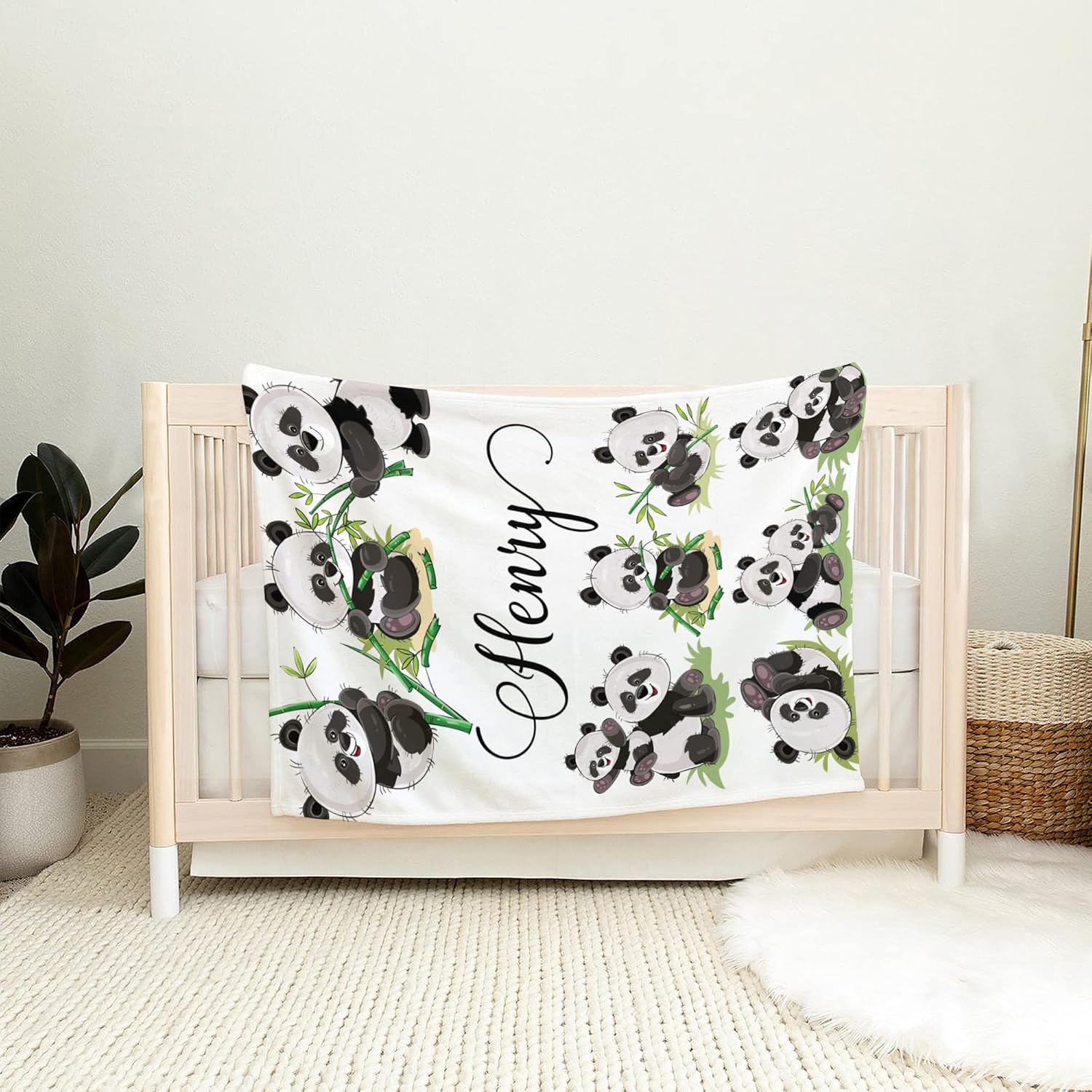 Manta de bebé panda personalizada, manta de bebé safari, manta de bebé de animales de la selva, manta de bebé bosque, manta de animal del zoológico