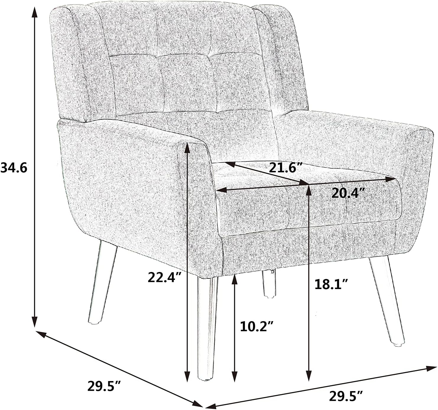 Dolonm Midcentury – Silla decorativa moderna con brazos, silla auxiliar de lectura de tela tapizada con respaldo copetudo, silla decorativa con