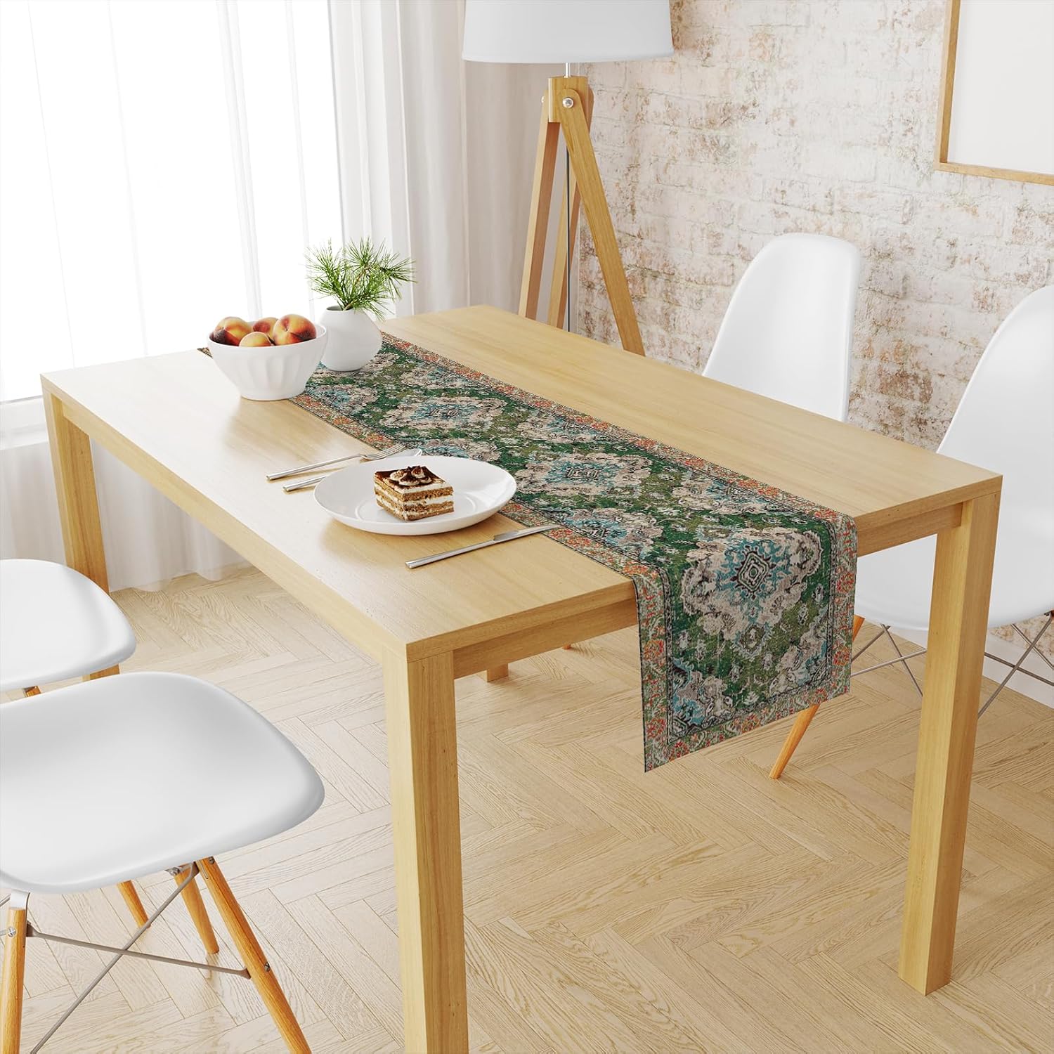 Snycler Camino de mesa bohemio persa turco, camino de mesa bohemio, vintage, elegante, rústico, geométrico, mesa auxiliar, decoración de lino para