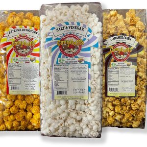 Campbell’s Sweets Factory Caramelcorn, dicotomía extrema y vinagre de sal, sabores gourmet de palomitas de maíz, 3 bolsas, paquete de regalo, Campbell’s Sweets Factory Caramelcorn, dicotomía extrema y vinagre de sal, sabores gourmet de palomitas de maíz, 3 bolsas, paquete de regalo,