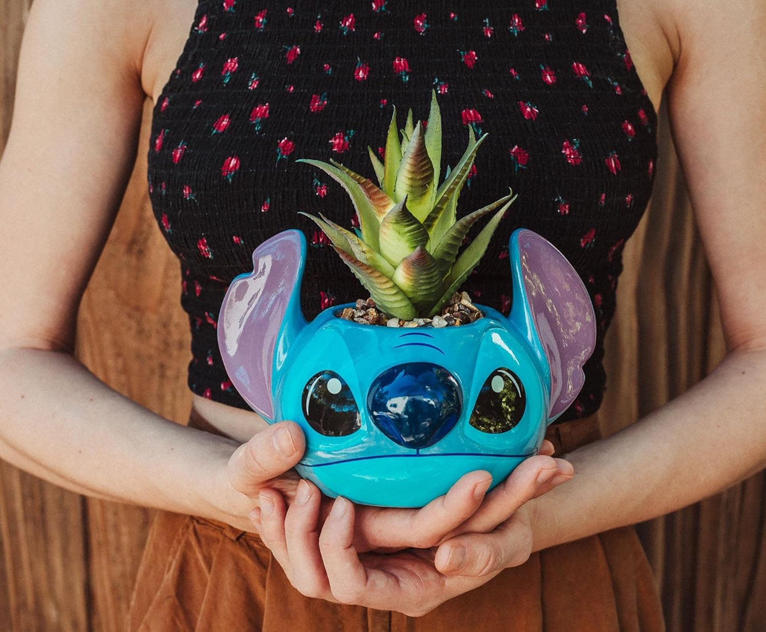 Silver Buffalo Lilo and Stitch – Planta decorativa de imitación de cara decorativa en cerámica, tamaño grande