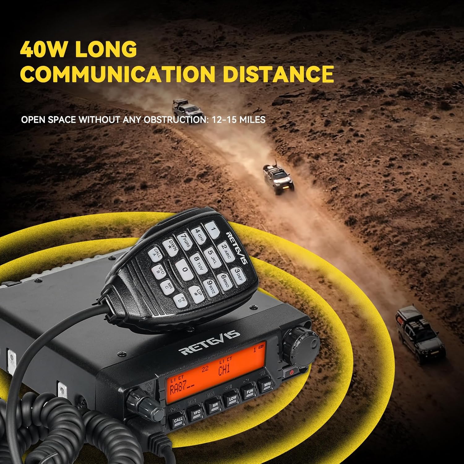 Retevis Radio móvil RA87 GMRS, repetidor GMRS móvil de 40 W, transceptor GMRS estación base de 8 canales repetidores, reloj dual VOX de 200 canales,
