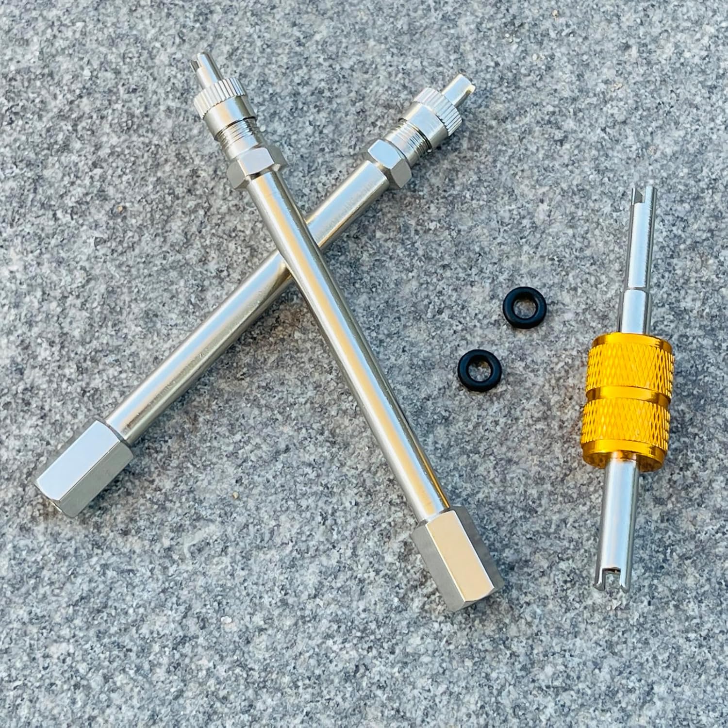 Extensores de vástago de válvula de doble rueda de 3 pulgadas, juego de 2 piezas, resistentes, de metal recto, 3.150 in, extensiones de vástago de