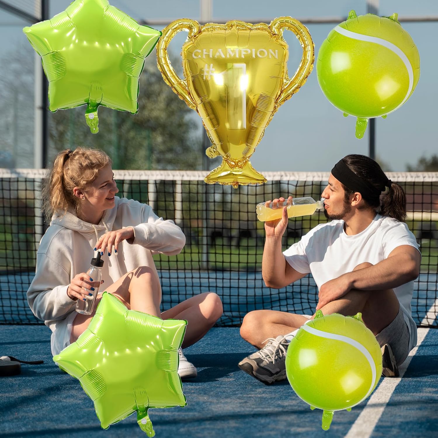 9 globos de fiesta de tenis, globos de papel de aluminio, globos de papel de aluminio de trofeo dorado, globos de estrella verde para hombres,