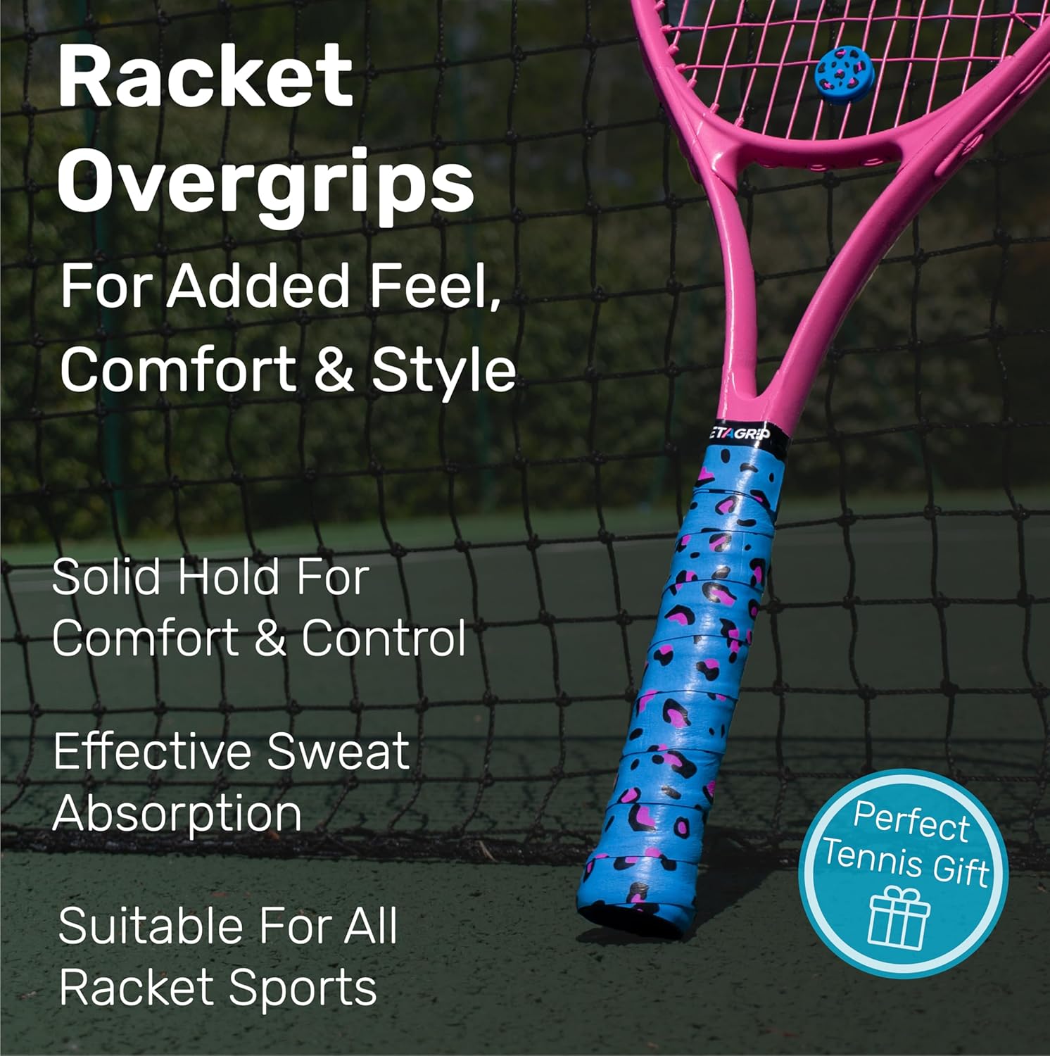 Get A Grip – Cinta de agarre de raqueta de tenis personalizada – Overgrips de tenis antideslizantesde secado rápido – Agarre de raqueta de bádminton