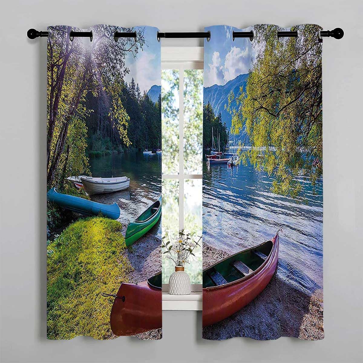 YANFENQI Cortinas De Cocina Modernas Landscape Grommet Short Curtain for Doorway Cortinas para Ventanas De Cuarto 110Inch Width by 96Inch Length,2