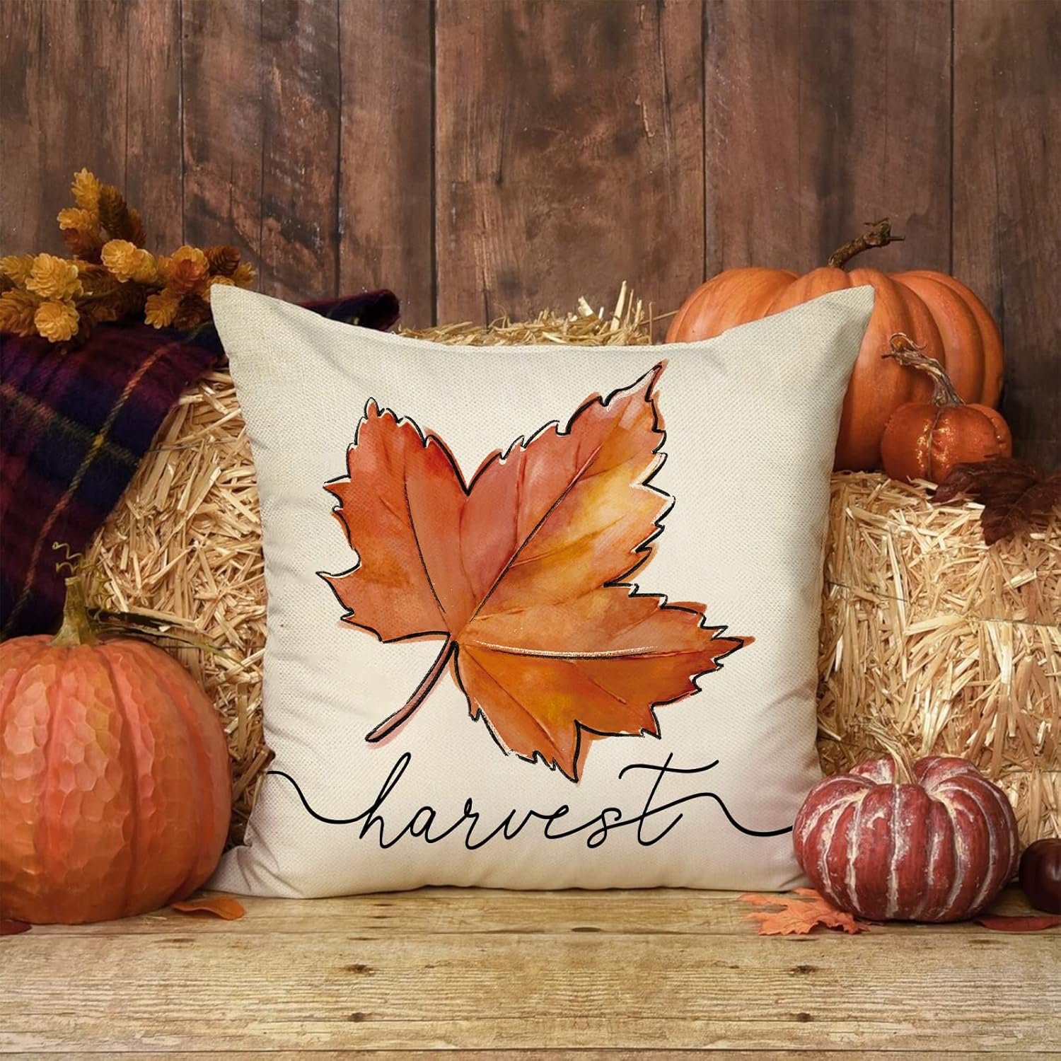 Ussap Hello Fall – Juego de 4 fundas de almohada decorativas de hojas de arce de 18 x 18 pulgadas, decoración de fundas de cojín de cosecha de otoño
