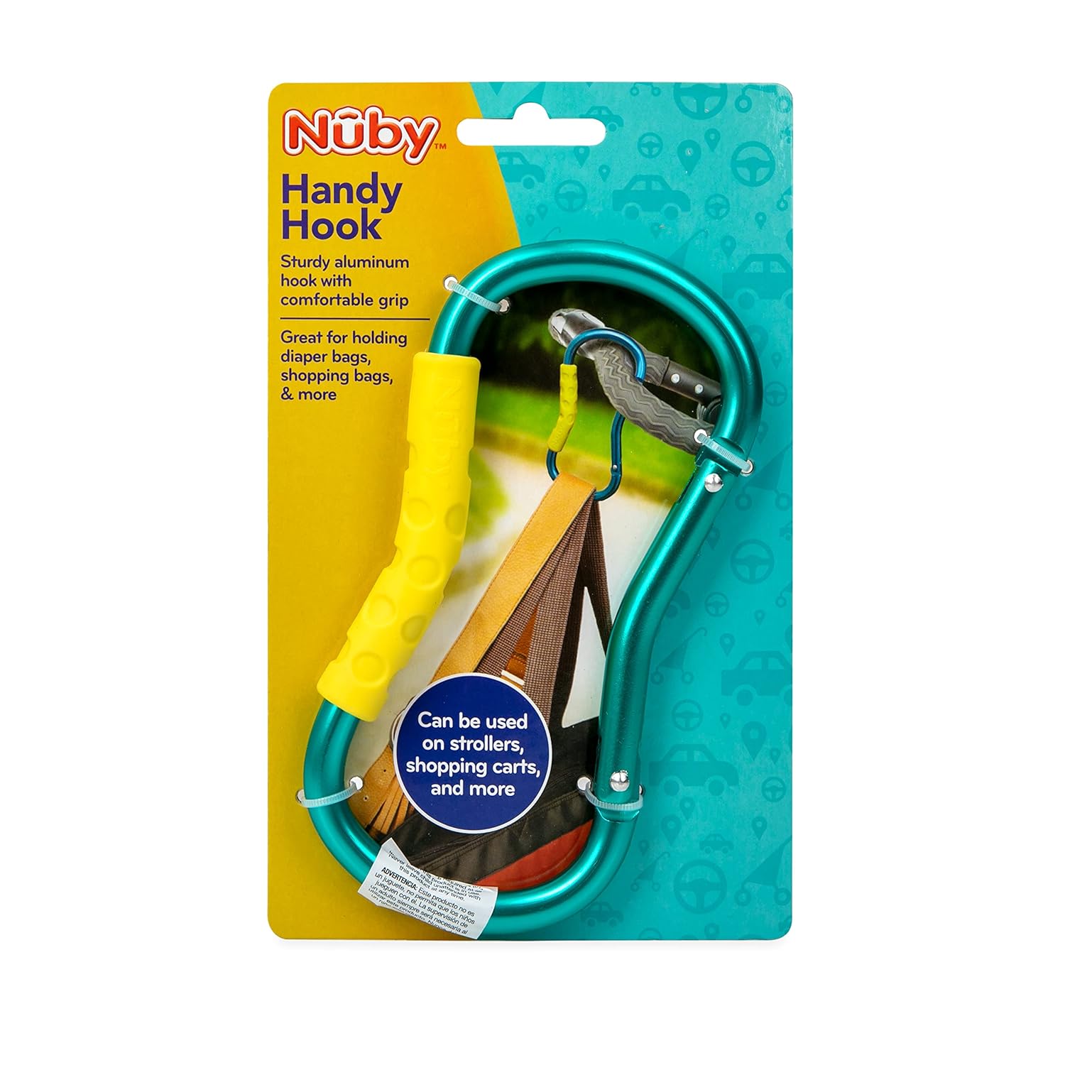 Nuby Mosquetón de gancho grande y práctico con agarre suave texturizado, los colores pueden variar