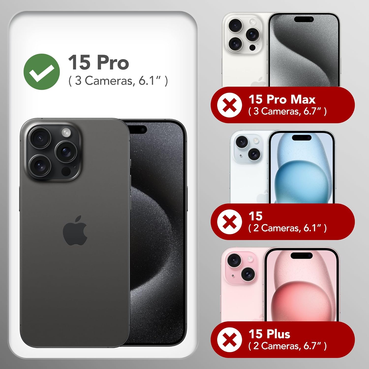 GONEZ Funda para iPhone 15 Pro, con 2 protectores de pantalla + 2 protectores de lente de cámara, silicona líquida, a prueba de golpes,